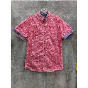 Floral Button Down Shirt Mens Medium Short Sleeve Flip Cuff Summer Tropical